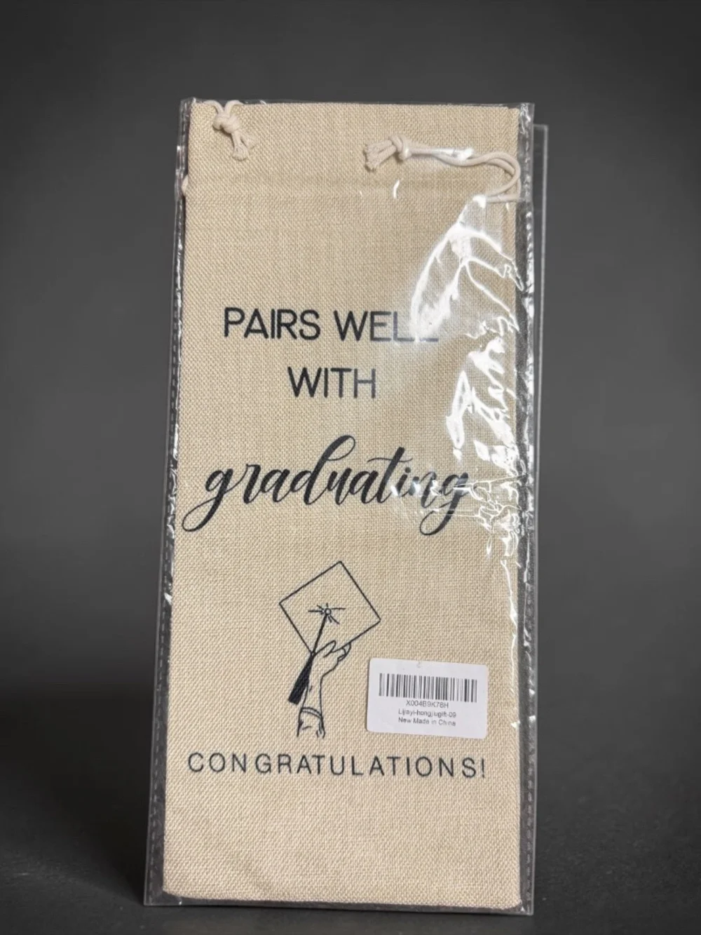 Graduation Linen Wine Bag Gift Set w Card & Envelope NIP